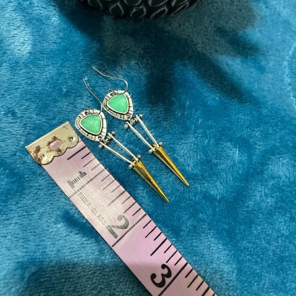 Boho Green Stone Long Drop Dangle Earrings 925 Silver Plated - Picture 3 of 4